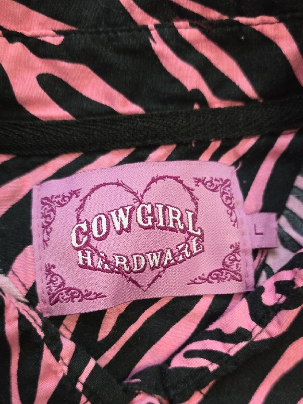 Womens's Pink & Black Zebra-Print Button Down Shirt - Picture 2 of 13